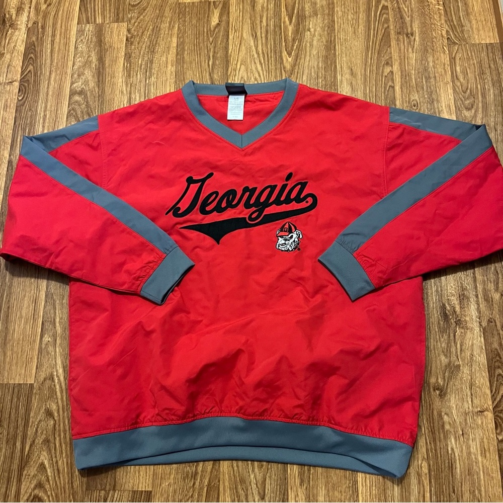 L Georgia Bulldogs Pullover V Neck Red Gray Men‎ Large